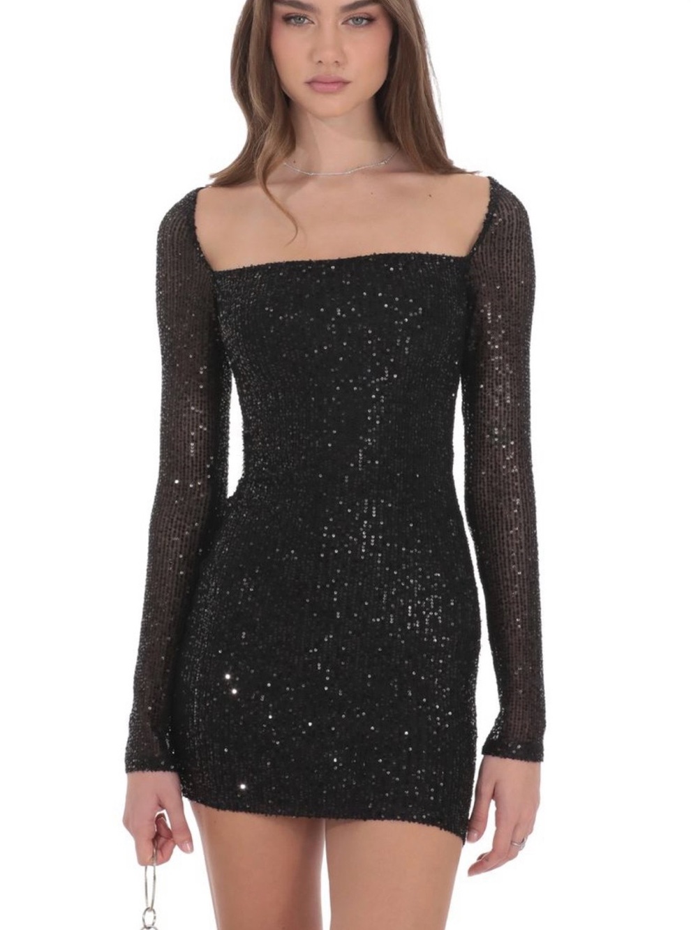 Black Sequin Square-Neck Mini Dress